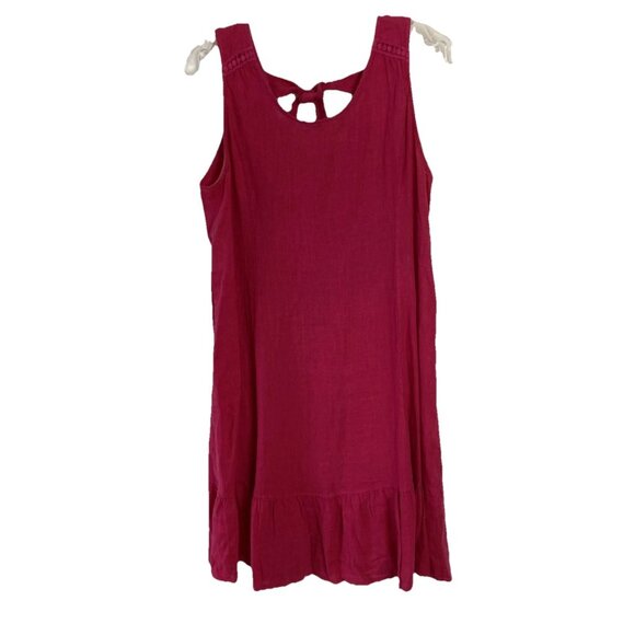 Terzo Millennio Womens Linen Dress Sz M Pink Ruffle Hem Tie Back Cottage - Picture 1 of 7